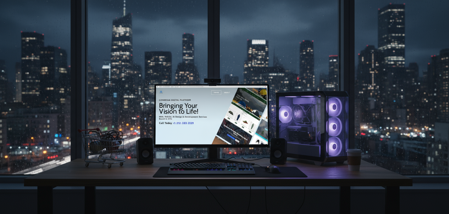 Modern Workspace with City Skyline